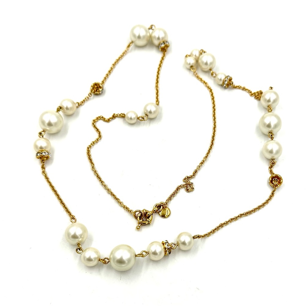 J. Crew Necklace Faux Pearl Rhinestone Gold Tone EUC